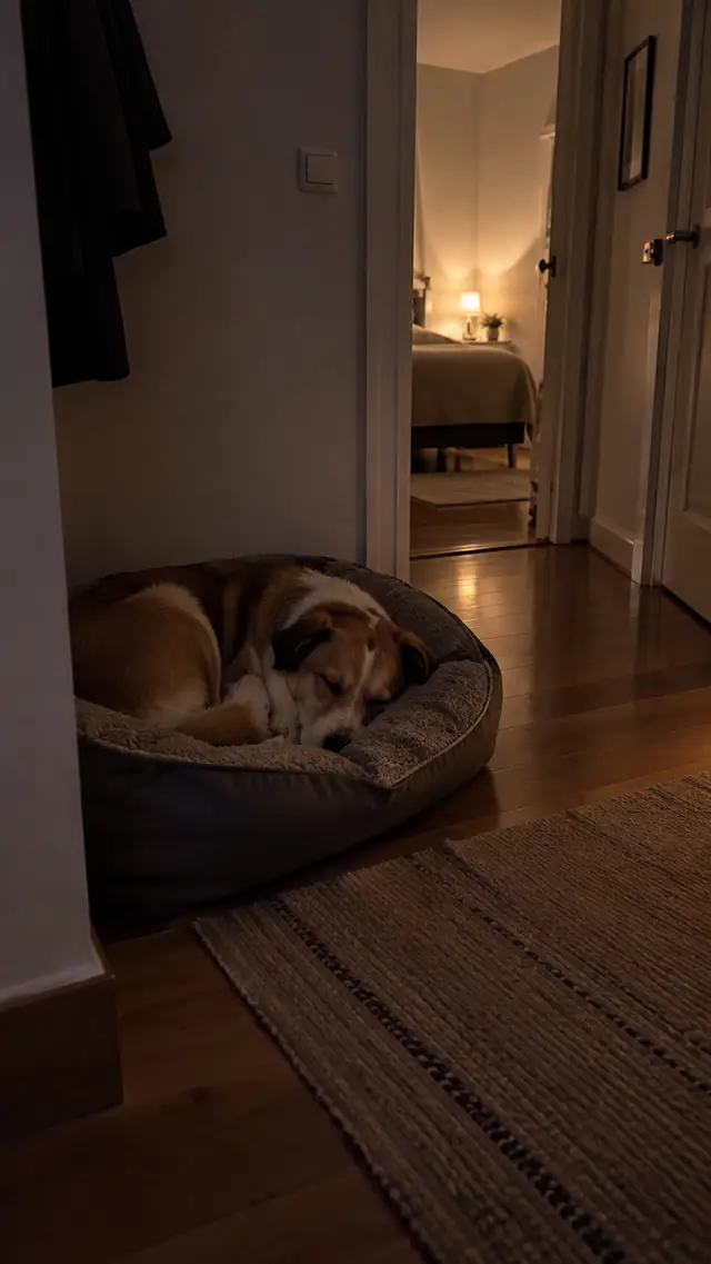 Cão a dormir na cama dele durante a noite